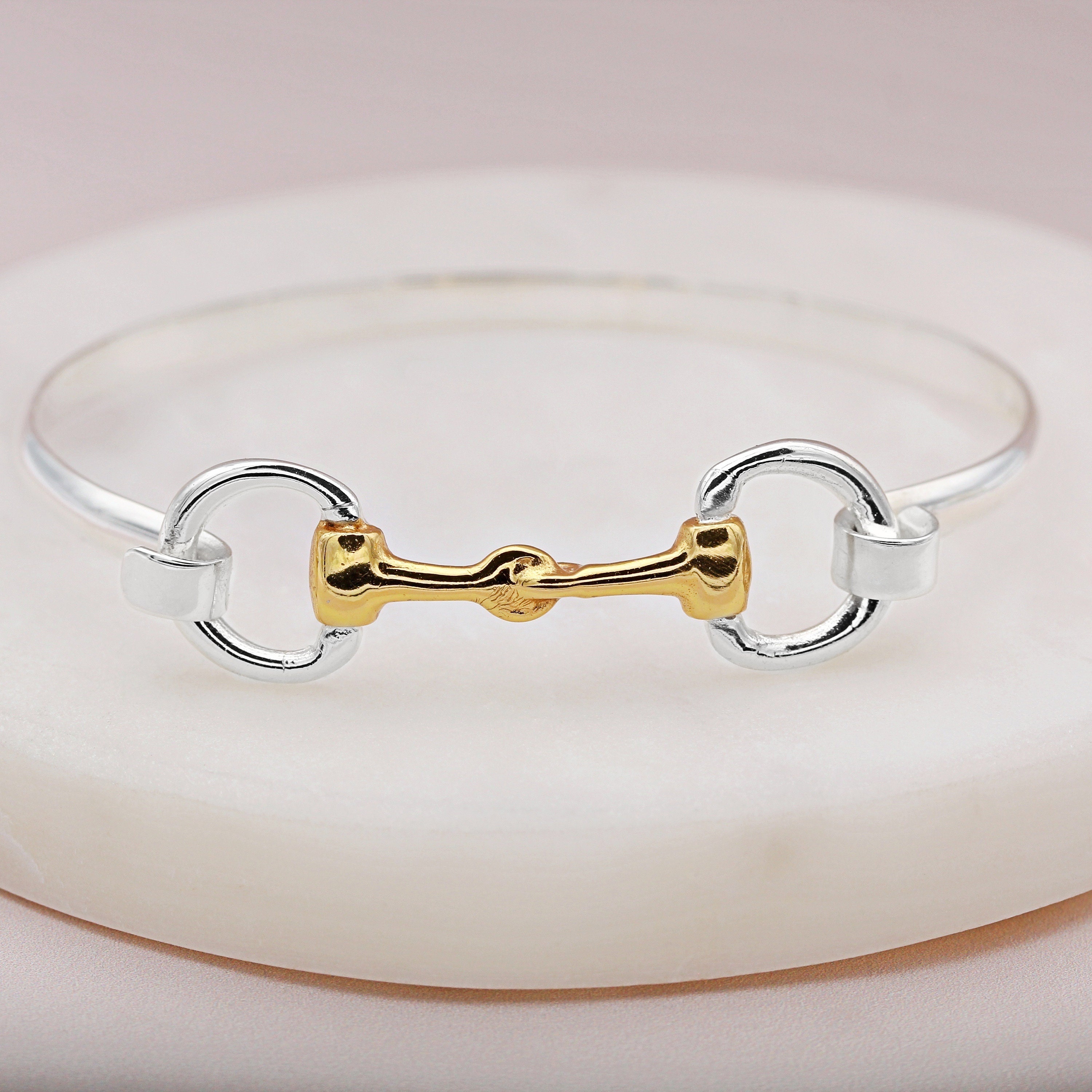Sterling Silver and 18ct Gold Vermeil Eggbutt Snaffle Bangle - Etsy Denmark