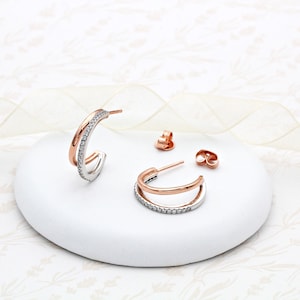 18ct Rose Gold Vermeil and Sterling Silver Sparkly Hoops (Non-returnable)