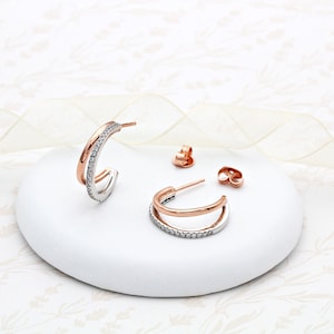 18ct Rose Gold Vermeil and Sterling Silver Sparkly Hoops