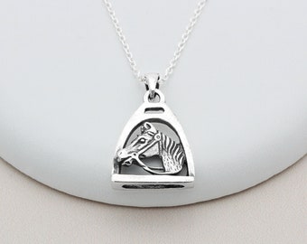 Sterling Silver Horse Head in Stirrup Necklace