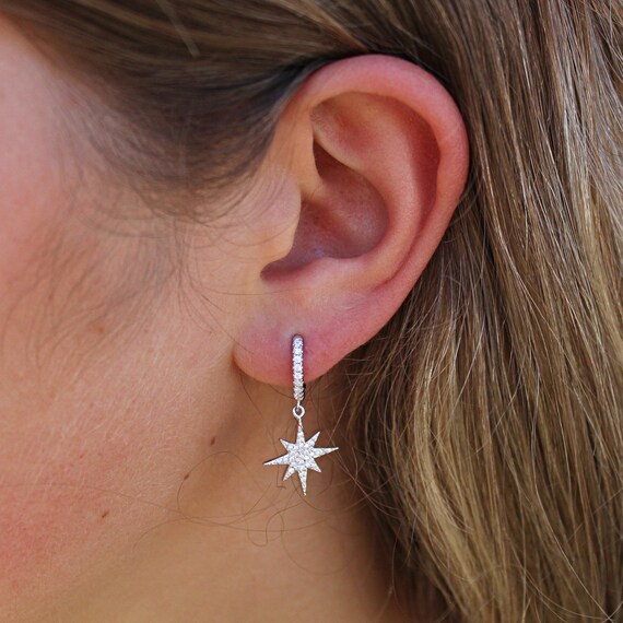 Orecchini a cerchio in argento Sterling 925 lucidato a forma di stella