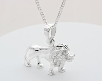 Sterling Silver Solid Lion Necklace