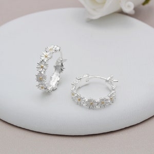 Sterling Silver and 18ct Gold Vermeil Daisy Hoop Earrings