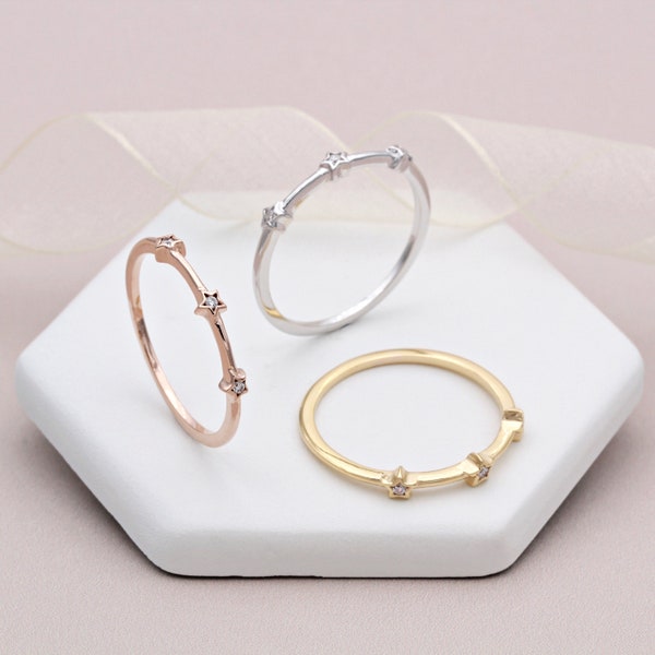 Sterling Silver, 18ct Gold Vermeil or 18ct Rose Gold Vermeil Three Star Ring