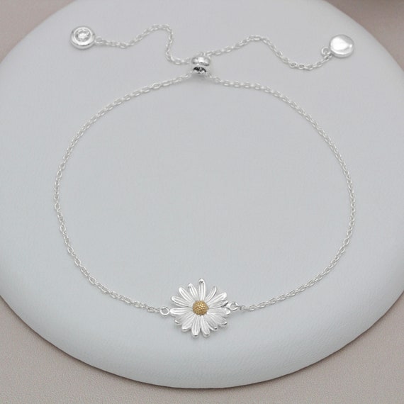 Sterling Silver and 18ct Gold Vermeil Daisy Slider Bracelet