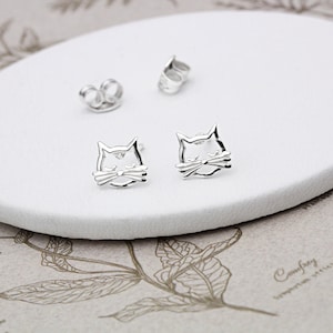 Sterling Silver Cats Face Ear Studs