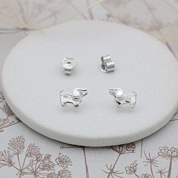 Orecchini A Bottone Argento 925 A Forma Di Cane (Bulldog Francese) - 7x6 Mm, Confezione Regalo
