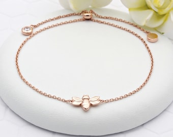 18ct Rose Gold Vermeil Dainty (light chain) Bee Slider Bracelet