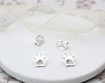Sterling Silver Silhouette Dog Paw Ear Studs