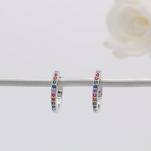 Sterling Silver Multi Colour Rainbow Huggie Hoop Earrings (small)