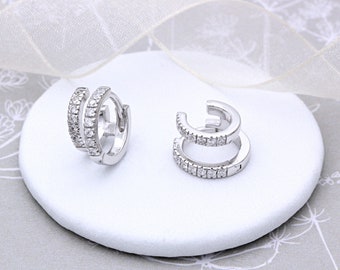 Sterling Silver and Cubic Zirconia Hoop Earrings