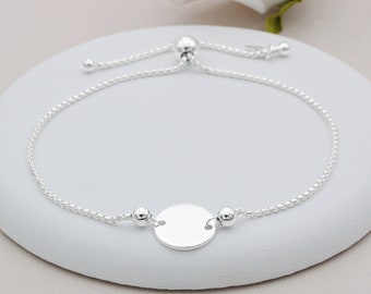 Pulsera deslizante de disco liso de plata de ley