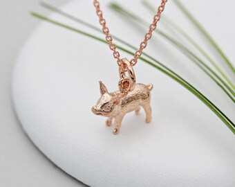 Collar pequeño de cerdito Dinky en oro rosa vermeil de 18 quilates
