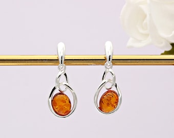 Sterling Silver and Amber Drop Earrings