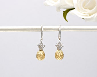 Orecchini pendenti con ananas vermeil in argento sterling e oro 18 ct