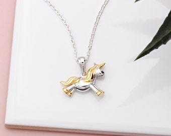 Collar de unicornio de plata de ley y oro vermeil de 18 quilates