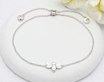 Sterling Silver Dainty (light chain) Bee Slider Bracelet