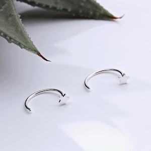May include: A pair of silver star nose rings. Each ring is a simple hoop with a small star charm at the end.