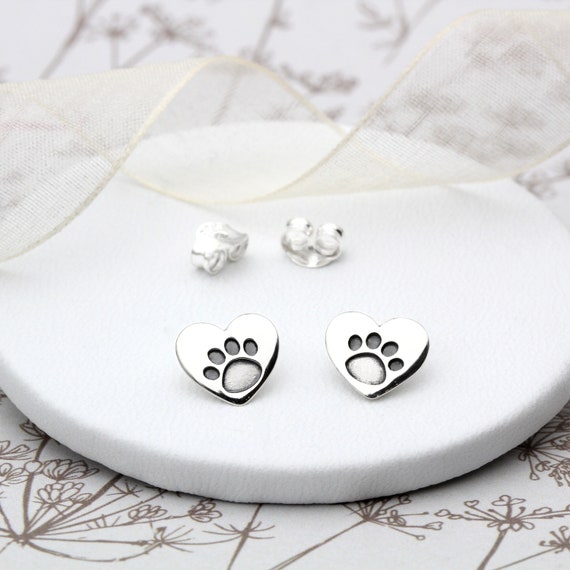 Sterling Silver Heart Paw Stud Earrings Sterling Silver Heart Paw Stud Earrings