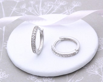 Sterling Silver and Cubic Zirconia Hoop Earrings (small)