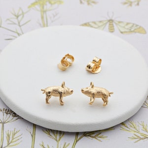 Sterling Silber und 18 Karat Gold Vermeil Schwein Ohrstecker