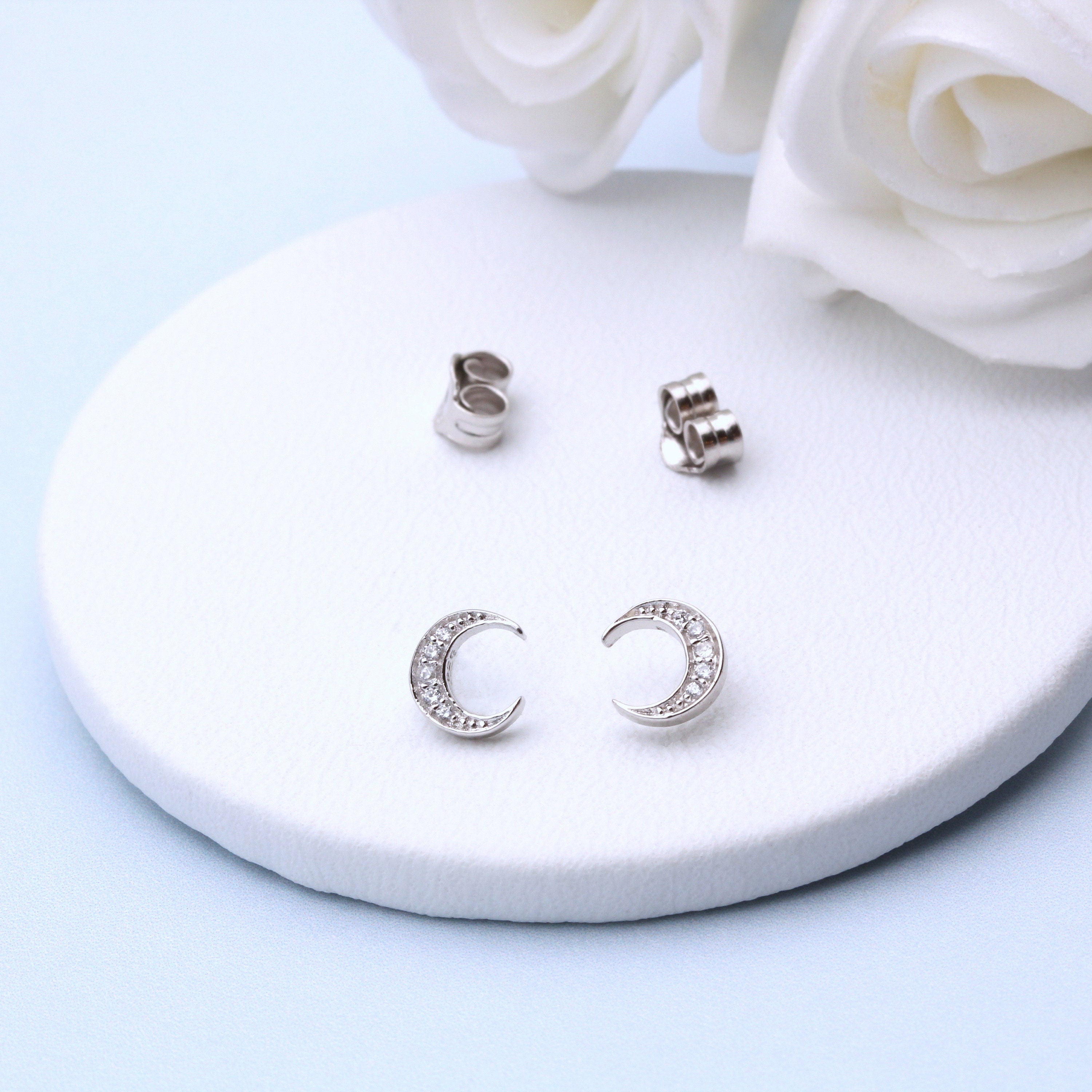 Orecchini A Luna Per Bambine In Argento 925, Chiusura A Vite Di Sicurezza, Ipoallergenici, 6mm - Idea Regalo Con Confezione