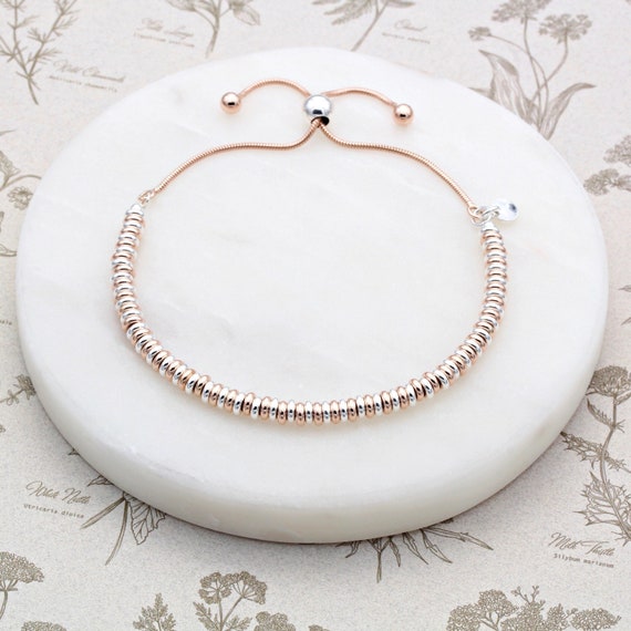 Sterling Silver and 18ct Rose Gold Vermeil Fancy Slider Bracelet - Etsy