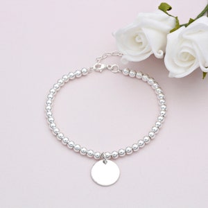 Sterling Silver Bead Bracelet with Plain Disc