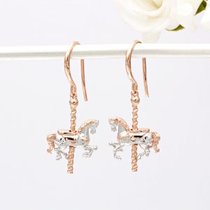 Sterling Silver and 18ct Rose Gold Vermeil Carousel Drop Earrings .