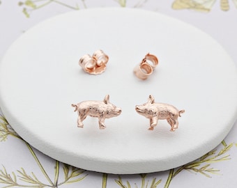 Sterling Silver 18ct Rose Gold Vermeil Pig Ear Studs