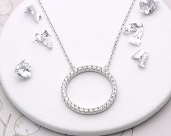 1mm Jewel Tie 925 Sterling Silver & CZ Cubic Zirconia Circle Necklace Chain 
