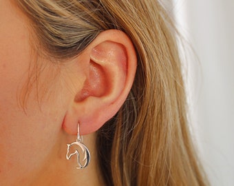 Sterling Silver Lightweight Silhouette Horse Head Drop Earrings