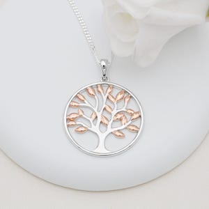 Sterling Silver and 18ct Rose Gold Vermeil Tree of Life Necklace