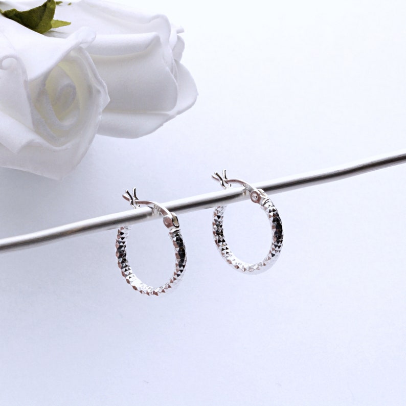 Sterling Silver Small Diamond Cut Hoops image 3