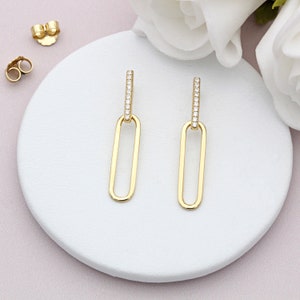 18ct Gold Vermeil and Cubic Zirconia Link Drop Earrings