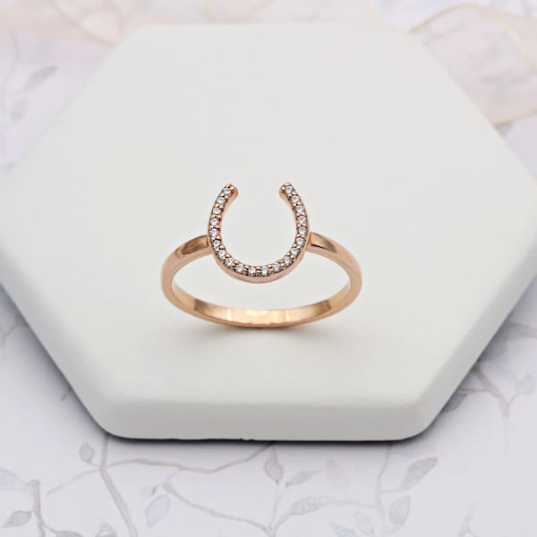 18ct Rose Gold Vermeil Sparkly Horseshoe Ring