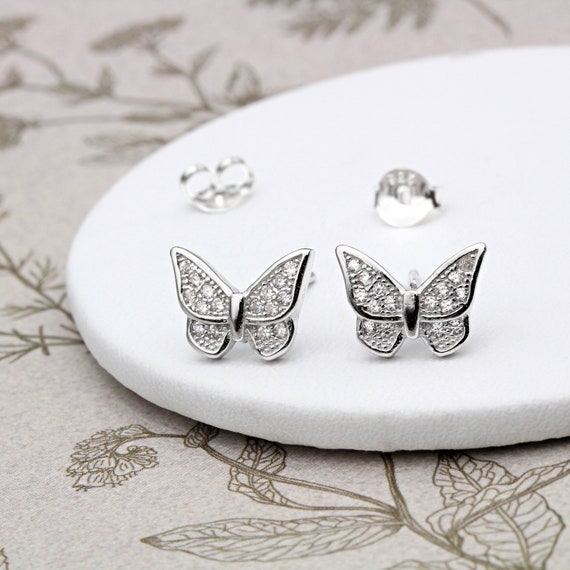 Sterling Silver and Cubic Zirconia Butterfly Ear Studs Ireland - Main Image