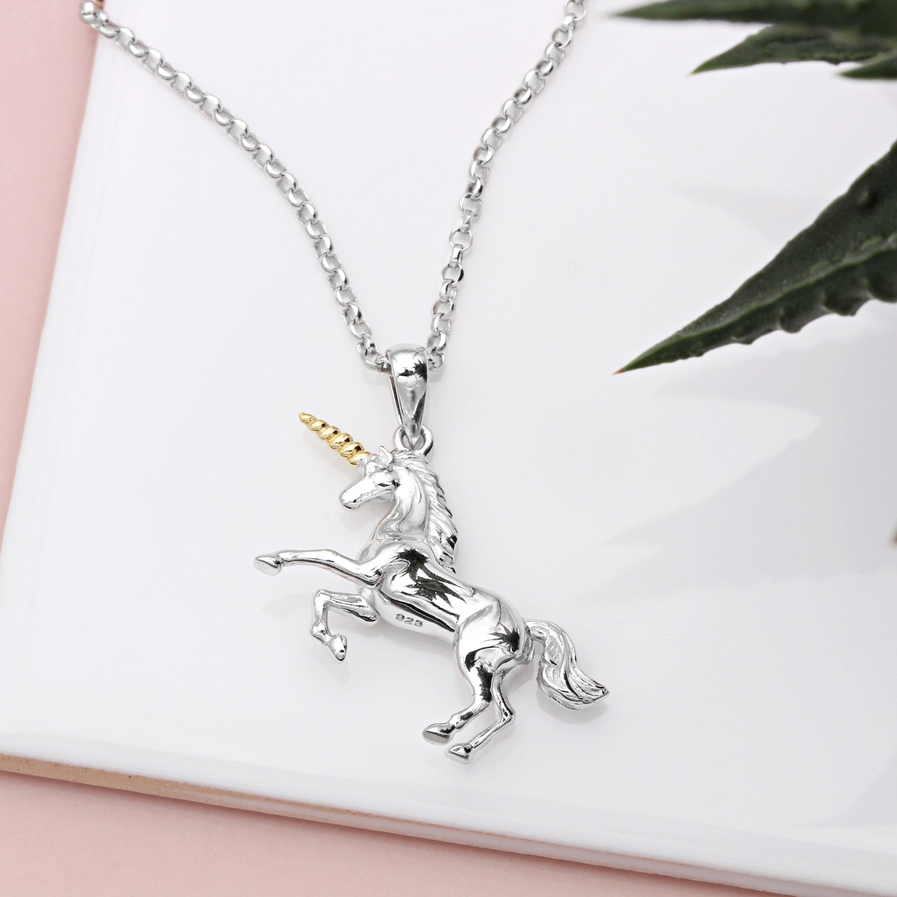 Sterling Silver and 18ct Gold Vermeil Unicorn Necklace Etsy
