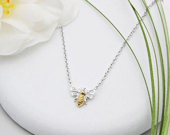 Sterling Silver and 18ct Gold Vermeil Small Bee Necklace