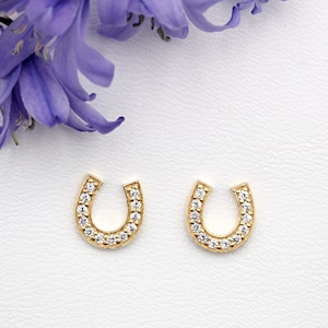 18ct Gold Vermeil Horseshoe Ear Studs set with Cubic Zirconia