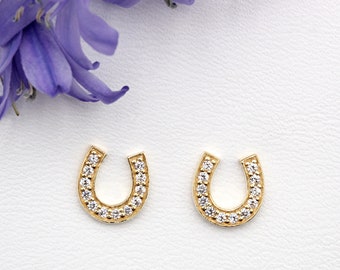 18ct Gold Vermeil Horseshoe Ear Studs set with Cubic Zirconia (Non-returnable)