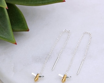 Sterling Silver and 18ct Gold Vermeil Bee Drop Earrings