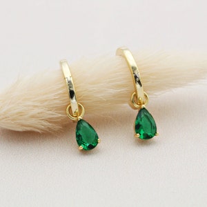 18ct Gold Vermeil Green Stone Huggie Hoops (small)