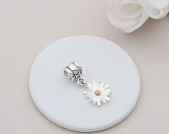 925 Sterling Silver Daisy Flower Enamel Bead For Charm Bracelets & Necklaces - 8.5mm, Bright Silver - View #2