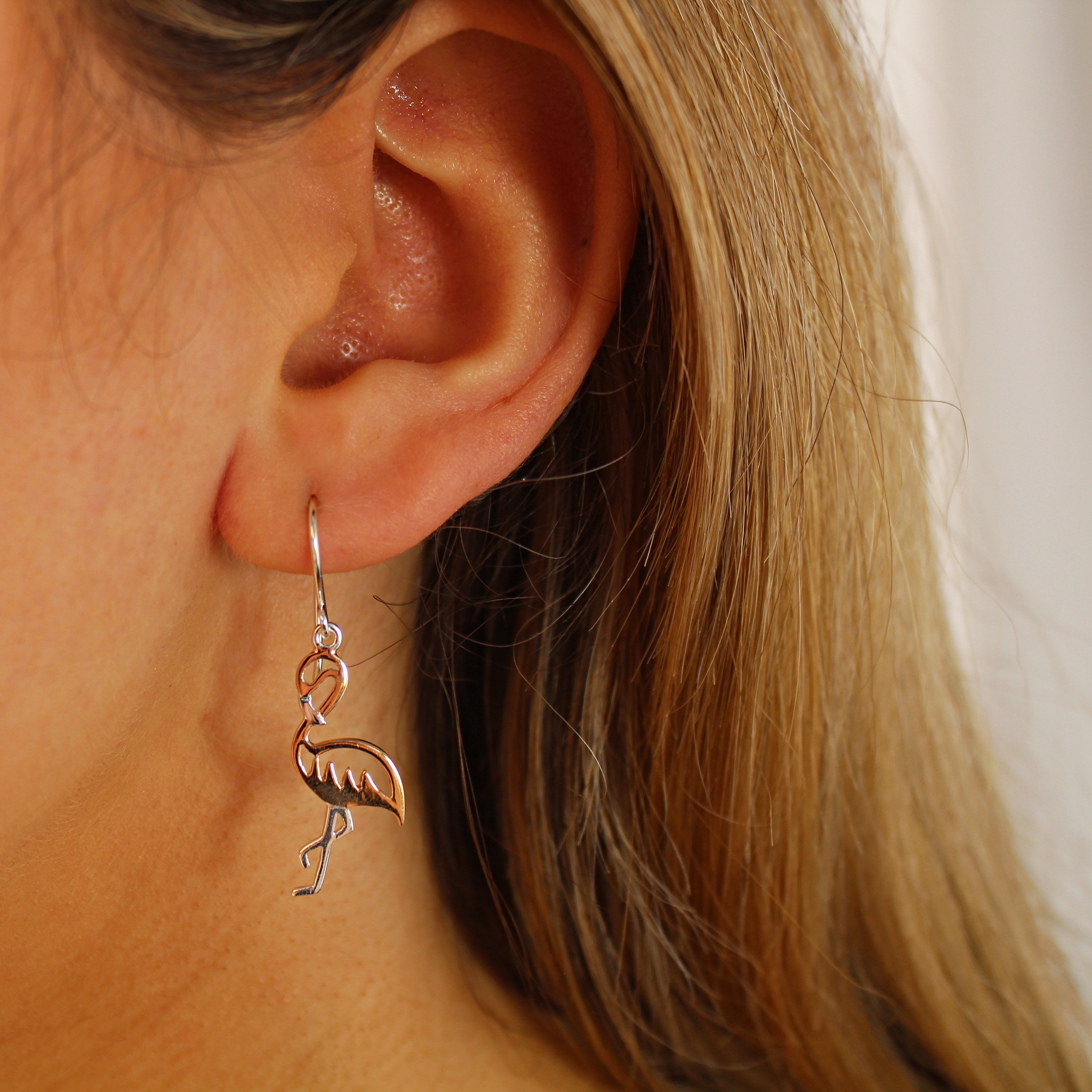 Orecchini a forma di fenicottero, in argento Sterling, con