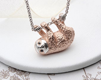 Sterling Silver and 18ct Rose Gold Vermeil Sloth Necklace