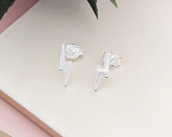 Sterling Silver Lightning Bolt Stud Earrings