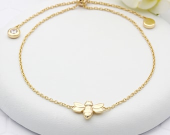 18ct Gold Vermeil Dainty (light chain) Bee Slider Bracelet