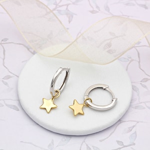 Sterling Silver and 18ct Gold Vermeil Small Star Huggie Hoops