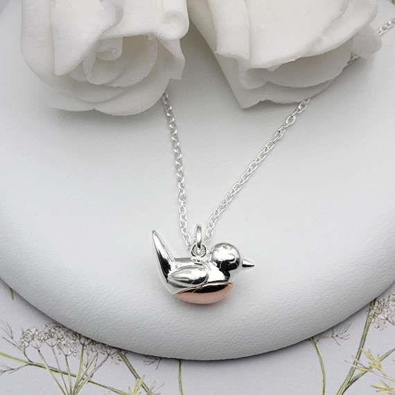 Sterling Silver and 18ct Rose Gold Robin Necklace
